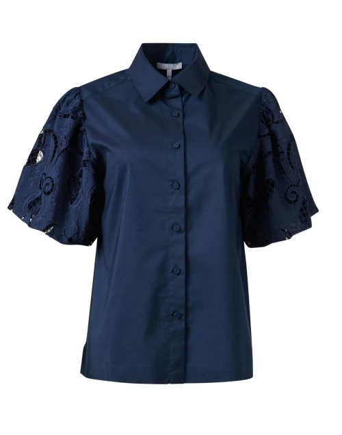 Angeline Navy Eyelet Sleeve Blouse