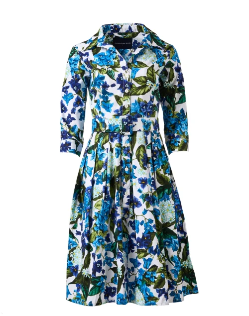 Audrey Blue and White Print Cotton Stretch Dress