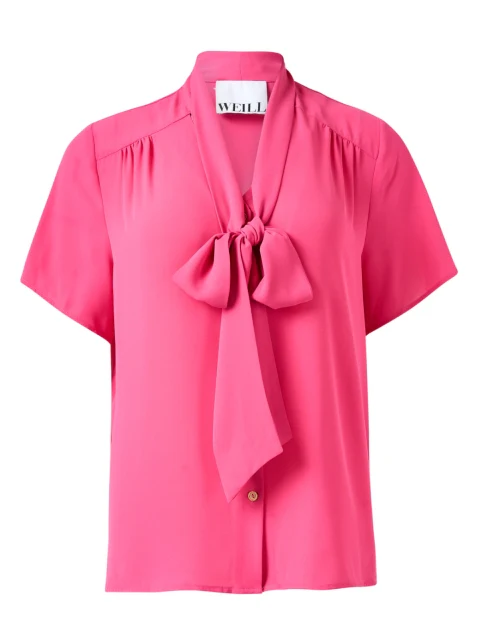 Mona Pink Tie Neck Blouse