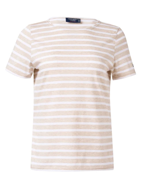 Etrille Beige and White Striped Cotton Tee