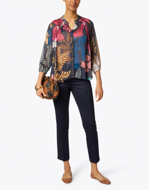 Drew Metallic Leaf Print Top