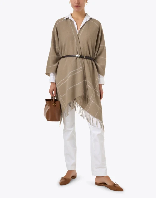 Beige and White Wool Cape