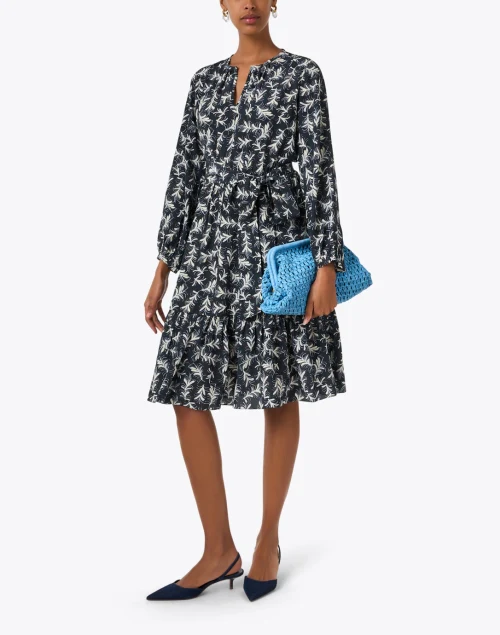 Pauline Navy Print Silk Dress