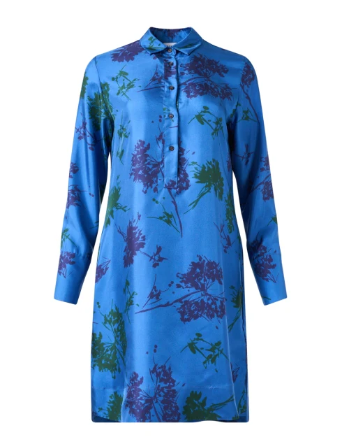 Blue Floral Silk Dress