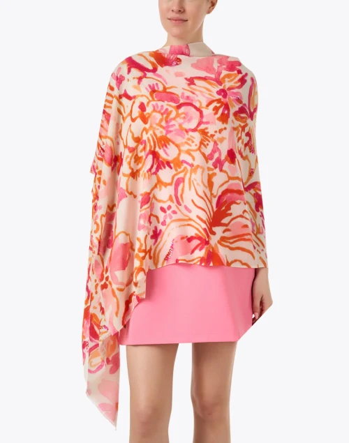 Ivory and Pink Floral Abstract Print Scarf