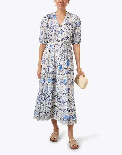 Anyeta White and Blue Print Cotton Dress
