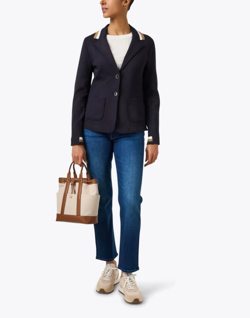 Navy Knit Collar Blazer