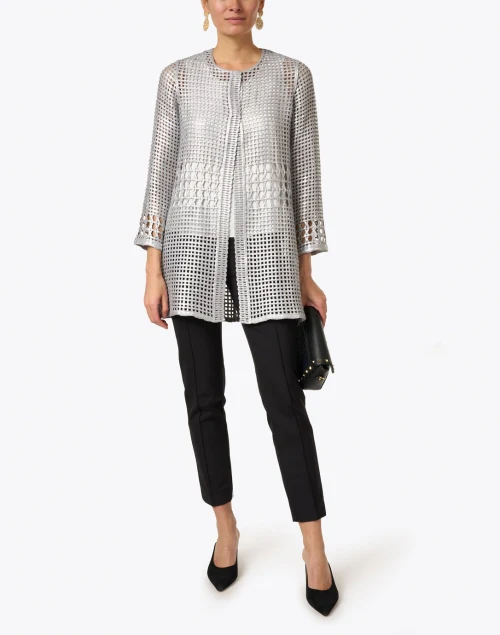 Silver Metallic Cotton Lace Jacket