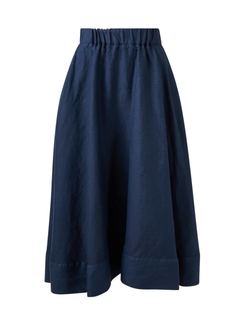Navy Linen Midi Skirt