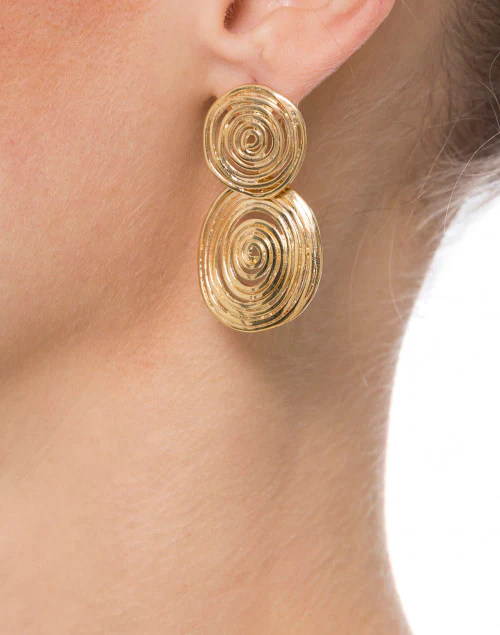 Gold Wave Swirl Small Circle Earrings
