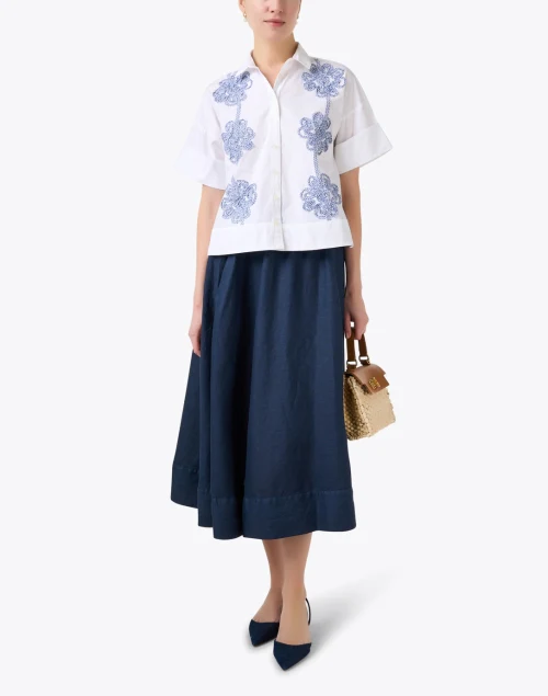 Navy Linen Midi Skirt