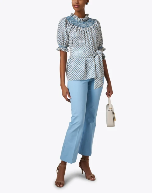 Maria Blue Dotted Tie Blouse