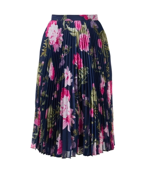Pia Navy Floral Print Pleated Skirt