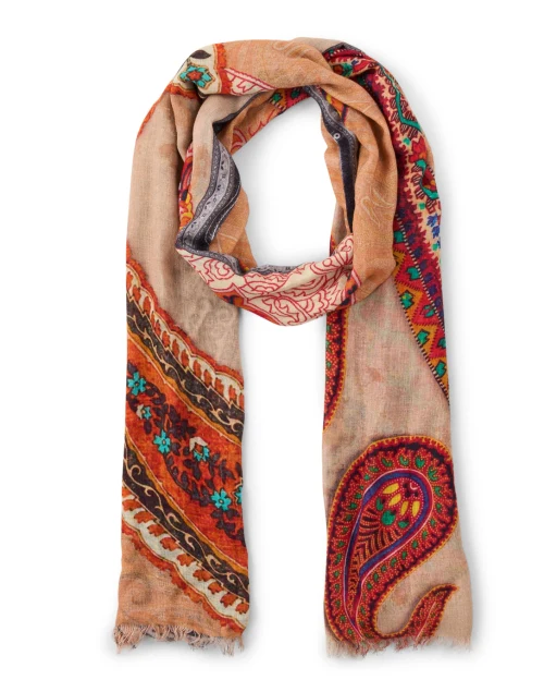 Brown Paisley Print Cashmere Silk Scarf