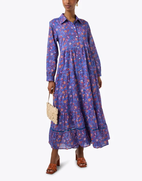 Jinette Blue Floral Print Shirt Dress