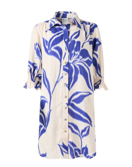 Miller Beige and Blue Batik Print Linen Dress