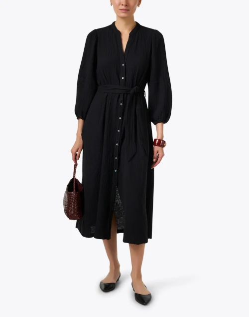 Selene Black Cotton Gauze Dress