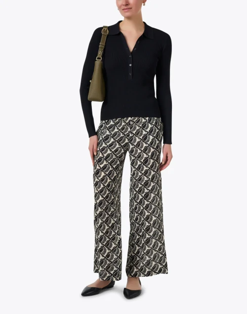 Black and Cream Print Wide Leg Pant