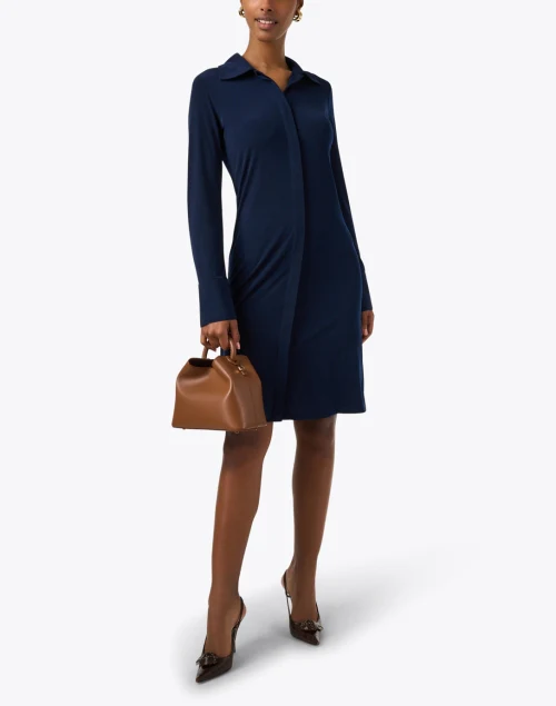 Navy Knit Polo Dress
