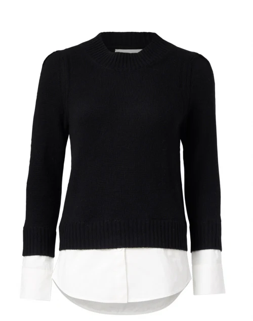 Eton Black Wool Cashmere Sweater with White Underlayer