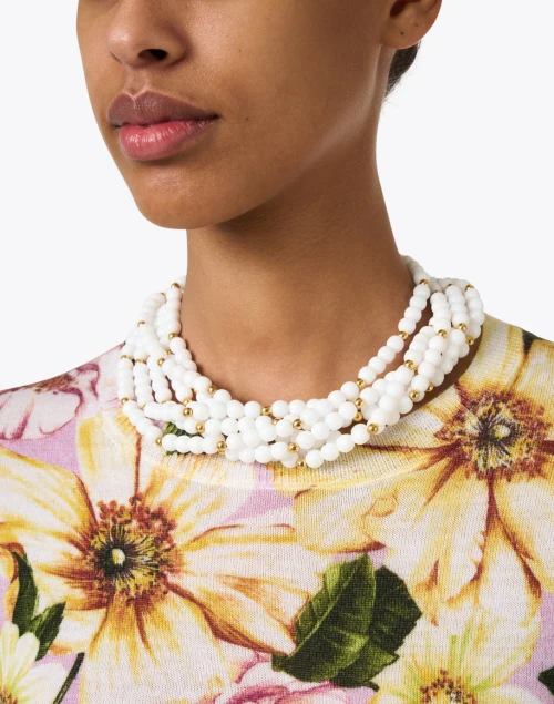 White Glass and Gold Multi Strand Necklace