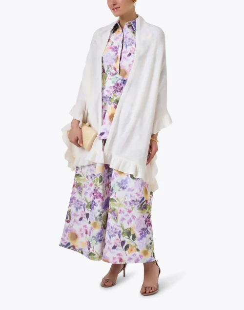 White Cashmere Ruffle Trim Wrap