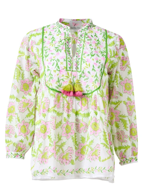 Pink and Green Floral Cotton Top