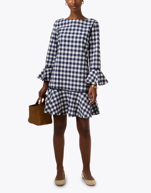 Navy Gingham Cotton Dress