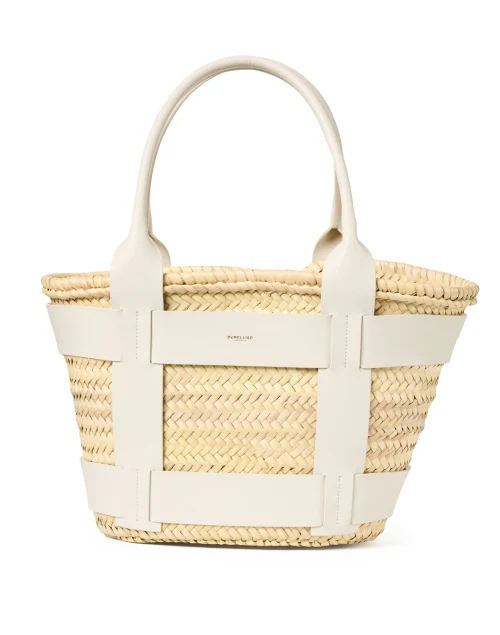 Santorini White Leather Raffia Tote