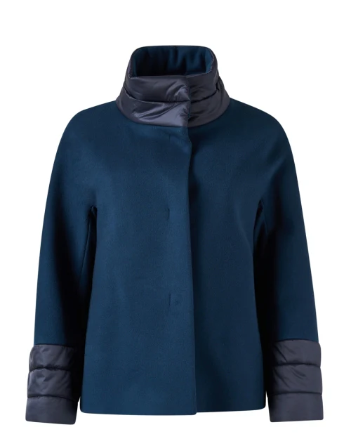 Navy Puffer Collar Coat