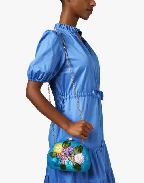 Berna Turquoise Floral Embroidered Clutch