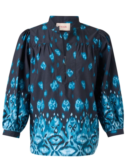 Danilia Blue Ikat Print Blouse