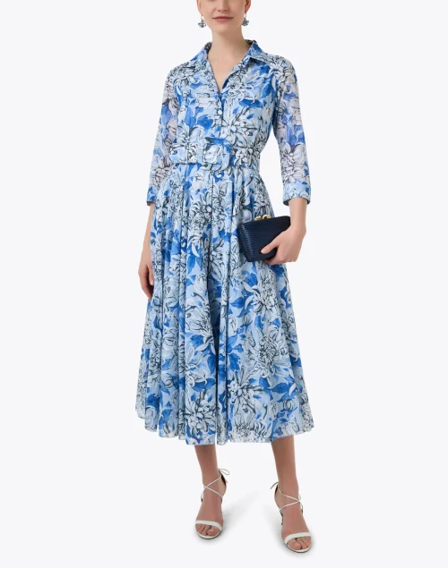 Aster Blue Floral Print Cotton Dress