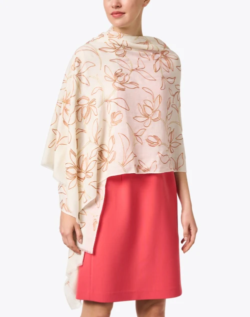 Ivory Floral Embellished Wool Scarf