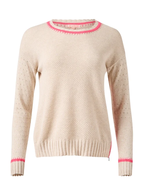 Beige and Pink Stitch Cotton Sweater