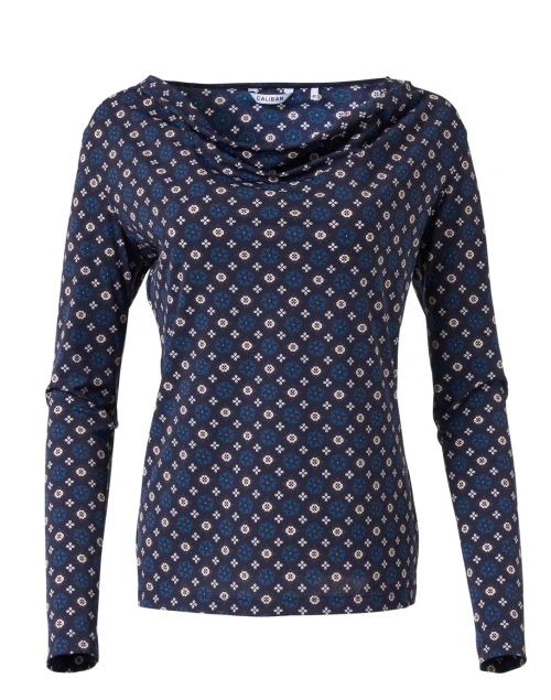 Navy Print Stretch Jersey Top