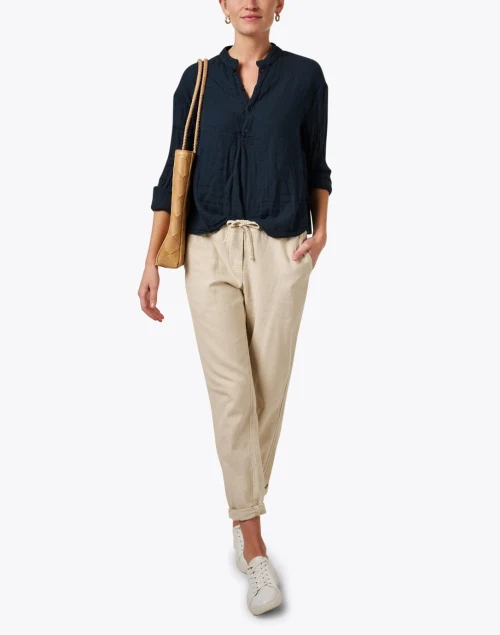 Arianna Navy Cotton Gauze Blouse