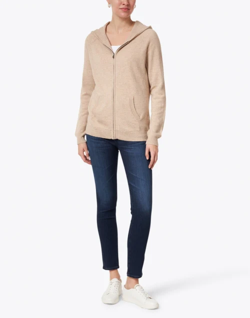 Oatmeal Beige Cashmere Zip Up Hoodie