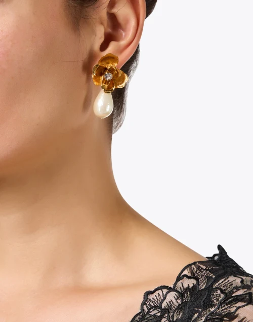 Posey Gold Flower Pearl Drop Earrings