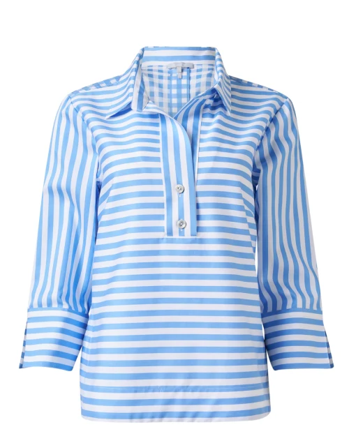 Aileen Light Blue and White Striped Cotton Top