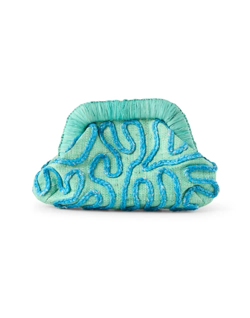 Noemi Green Embroidered Raffia Clutch