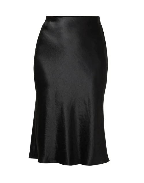 Black Satin Midi Slip Skirt