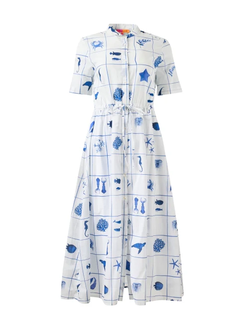 Aroa White Marine Print Cotton Dress