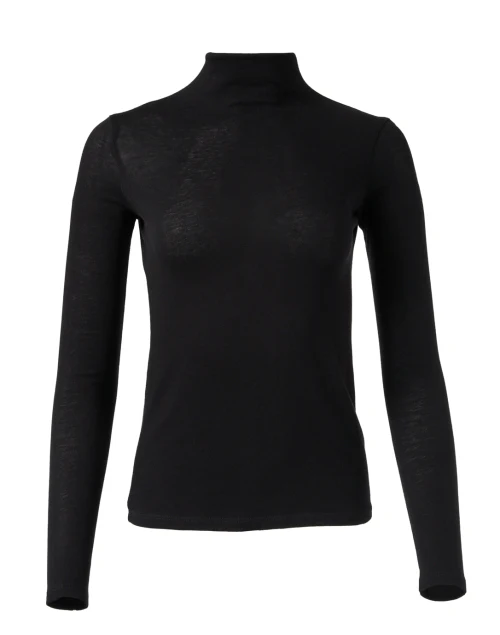Black Cotton Jersey Turtleneck Top