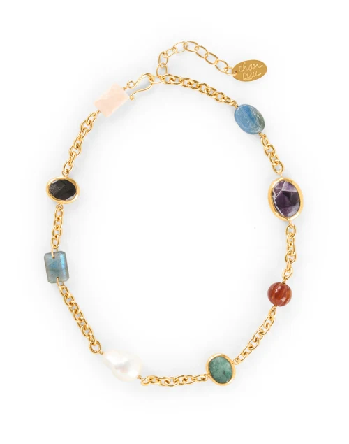 Multi Stone Gold Chain Necklace