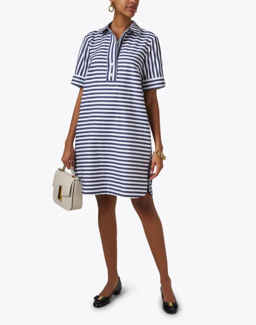Aileen Navy and White Stripe Cotton Dress