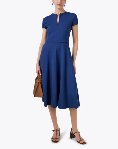 Blue Fit and Flare Zip Dress