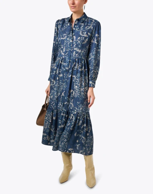 Blue Floral Print Shirt Dress