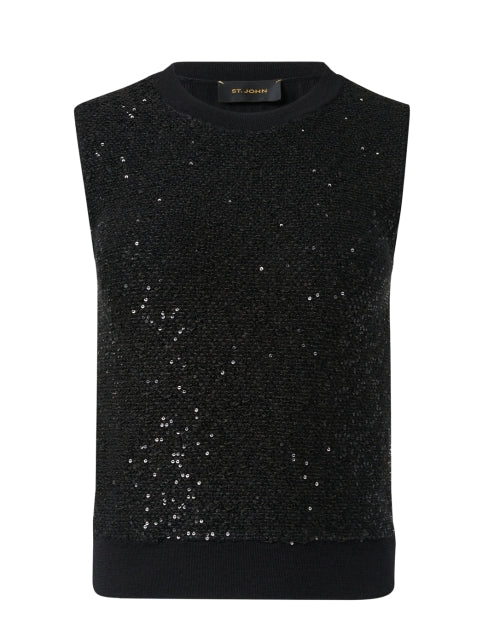 Black Sequin Wool Silk Top