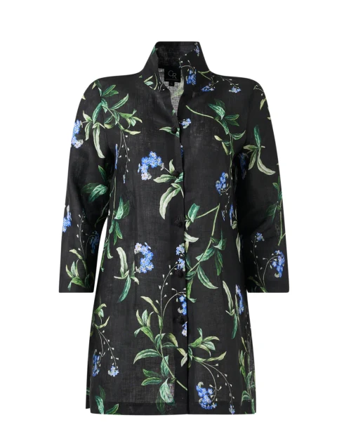 Rita Black Floral Print Linen Jacket